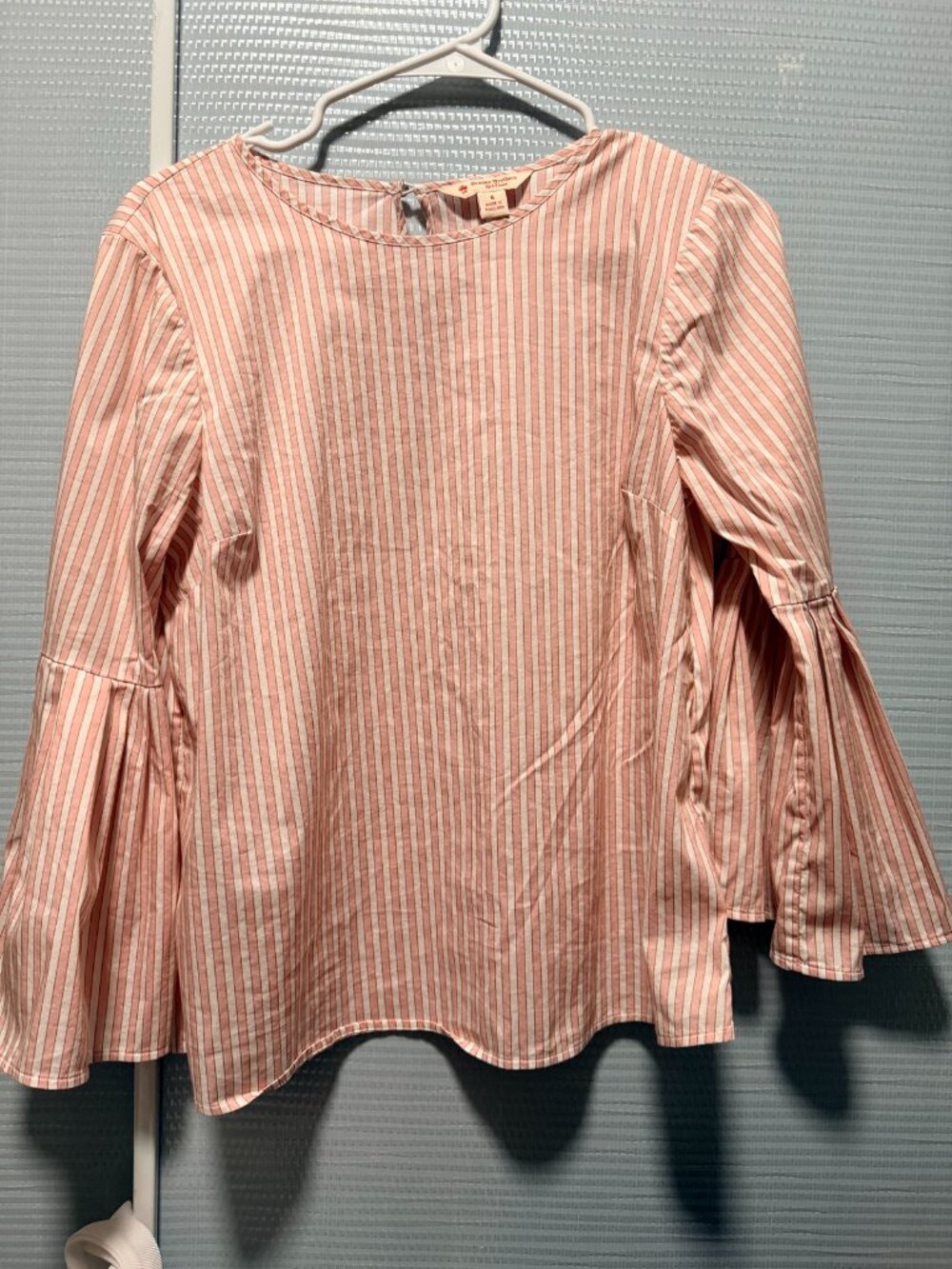 Brooks Brothers Red Fleece Pink Striped Bell Sleeve Blouse Size 6